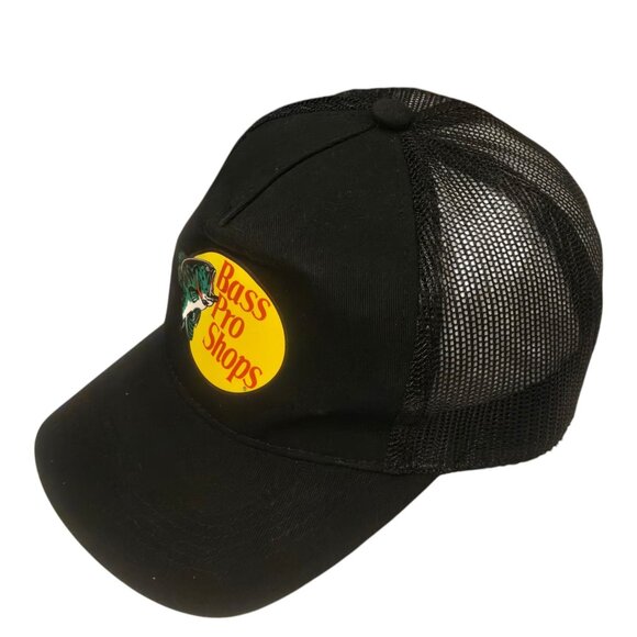 Bass Pro Shops Youth Black Mesh Trucker Hat Adjustable Snapback Fishing Logo - Picture 2 of 10